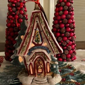 Blue Sky Christmas Winters Woodand Church Tealight Holder, Candle Holder